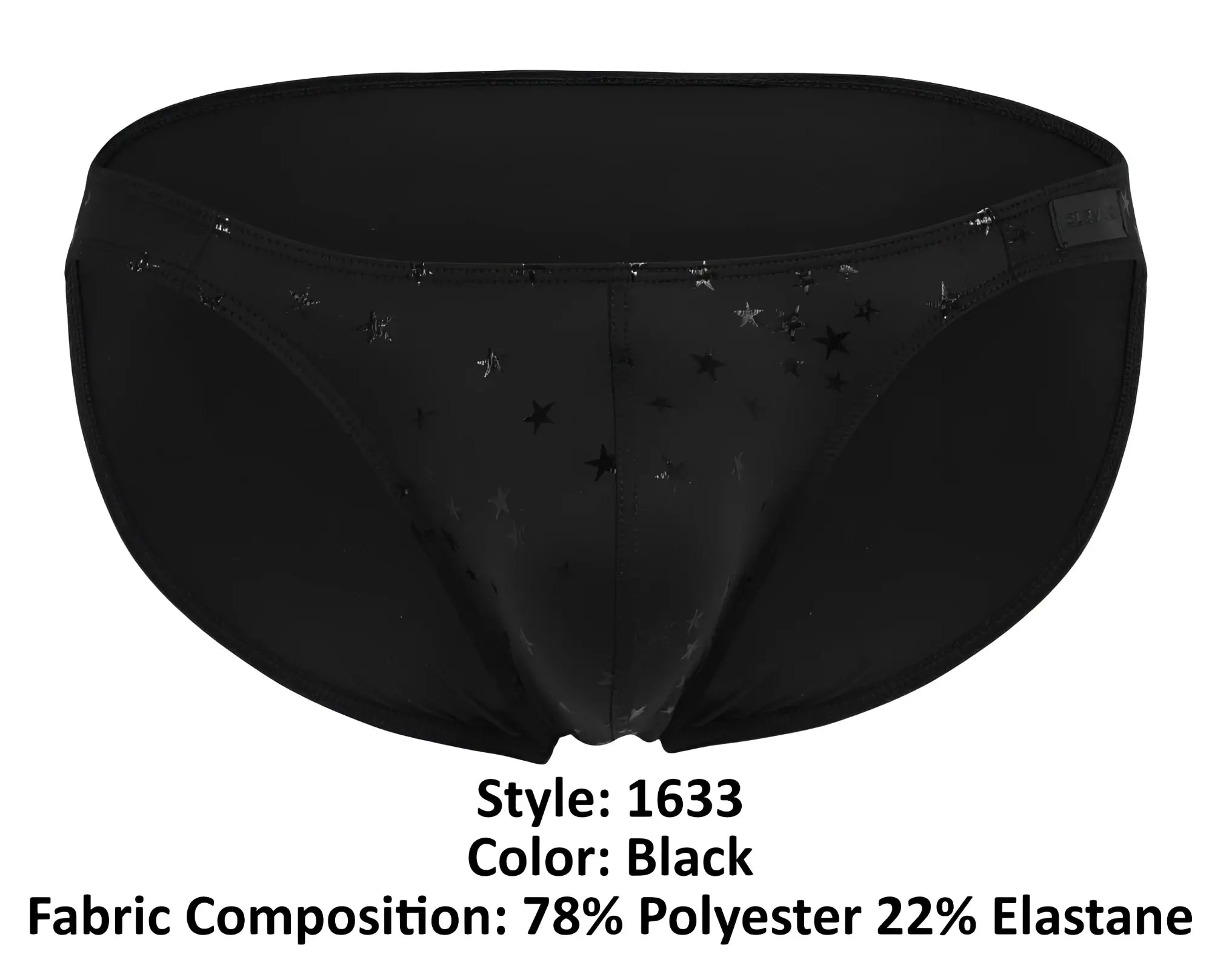 Clever 1633 illusion bikini color black men’s briefs with black star pattern made of 78 polyester 22 elastane