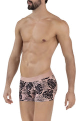 Pink men’s briefs clever 1635 pacif trunks with bold black monstera leaf pattern for stylish comfort
