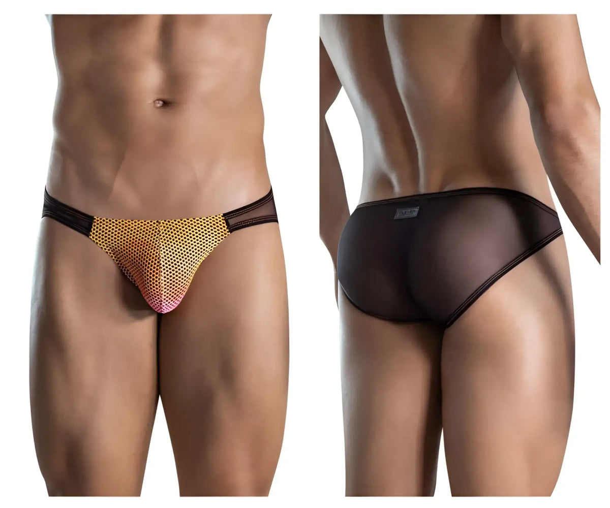 Clever 1657 mockery bikini briefs in black and gold mesh with a gradient pink accent in color orange