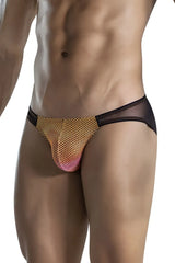 Clever 1657 mockery bikini orange black and gold mesh briefs with pink to orange gradient hue