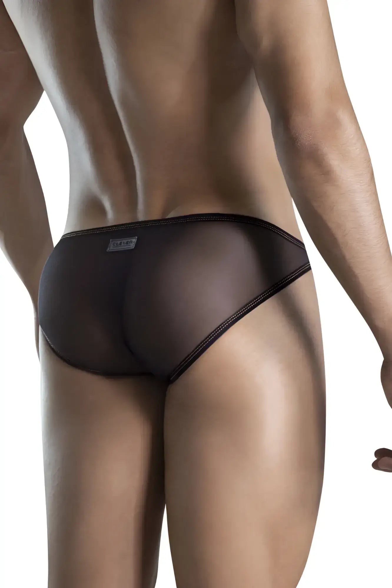 Clever 1657 mockery bikini orange color black sheer mesh briefs with black trim and brand tag on waistband