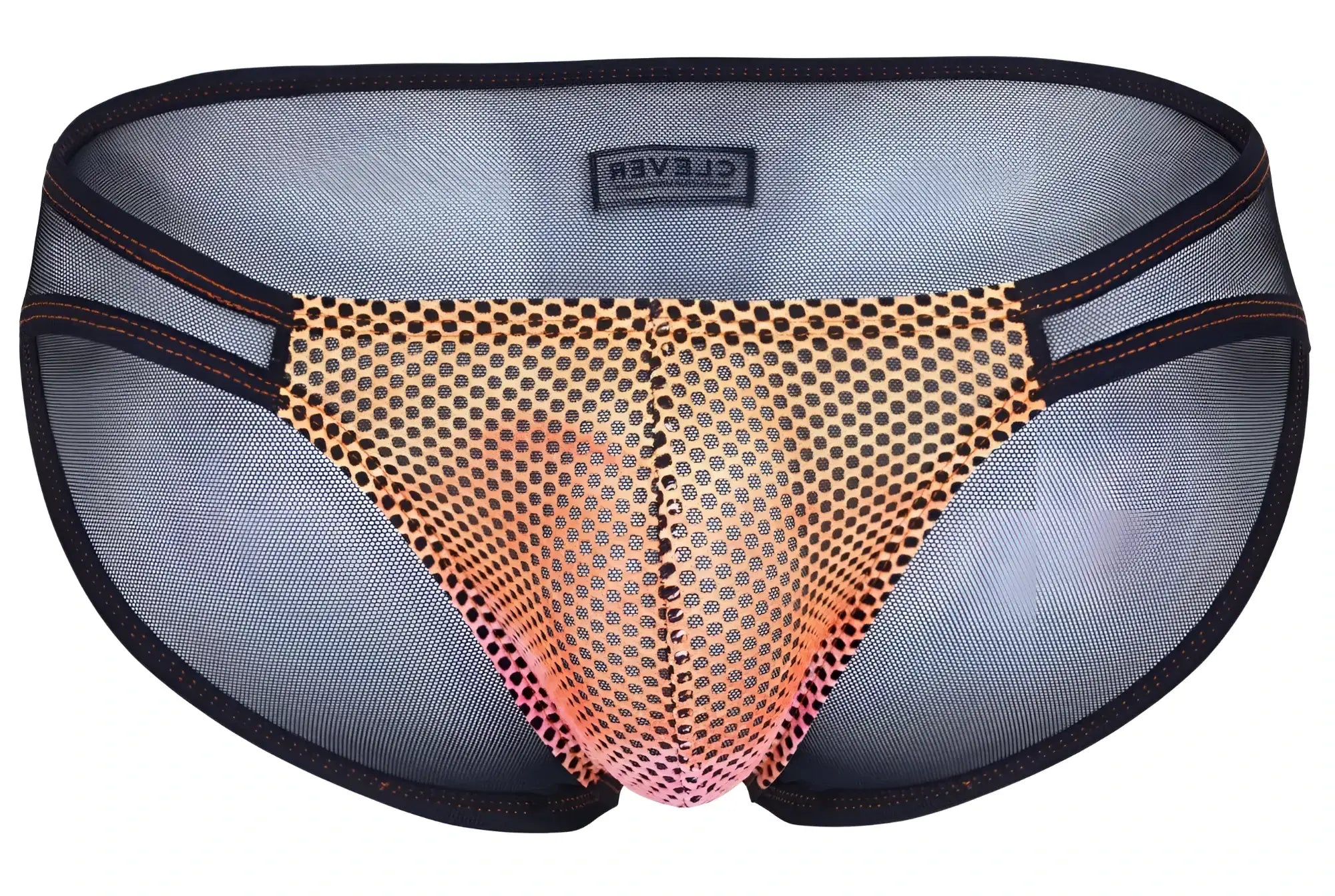 Clever 1657 mockery bikini men’s mesh briefs with gradient orange to pink pattern and black trim