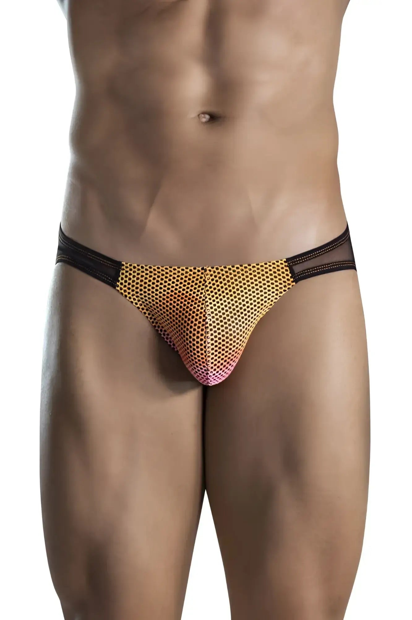 Vibrant gradient mesh clever 1657 mockery bikini briefs in orange with black elastic waistband for stylish swimwear