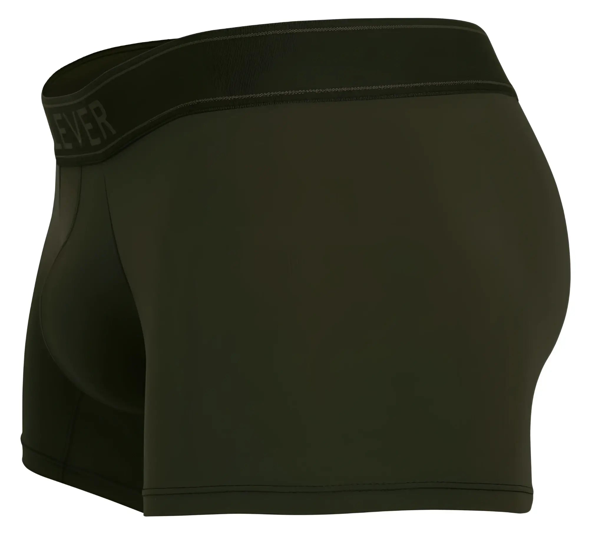 Black everlane boxer briefs in green color with smooth form fitting fabric and subtle branded waistband visible from front