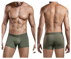 Olive green cotton boxer briefs with clever branding on waistband from clever 1668 britannica trunks collection