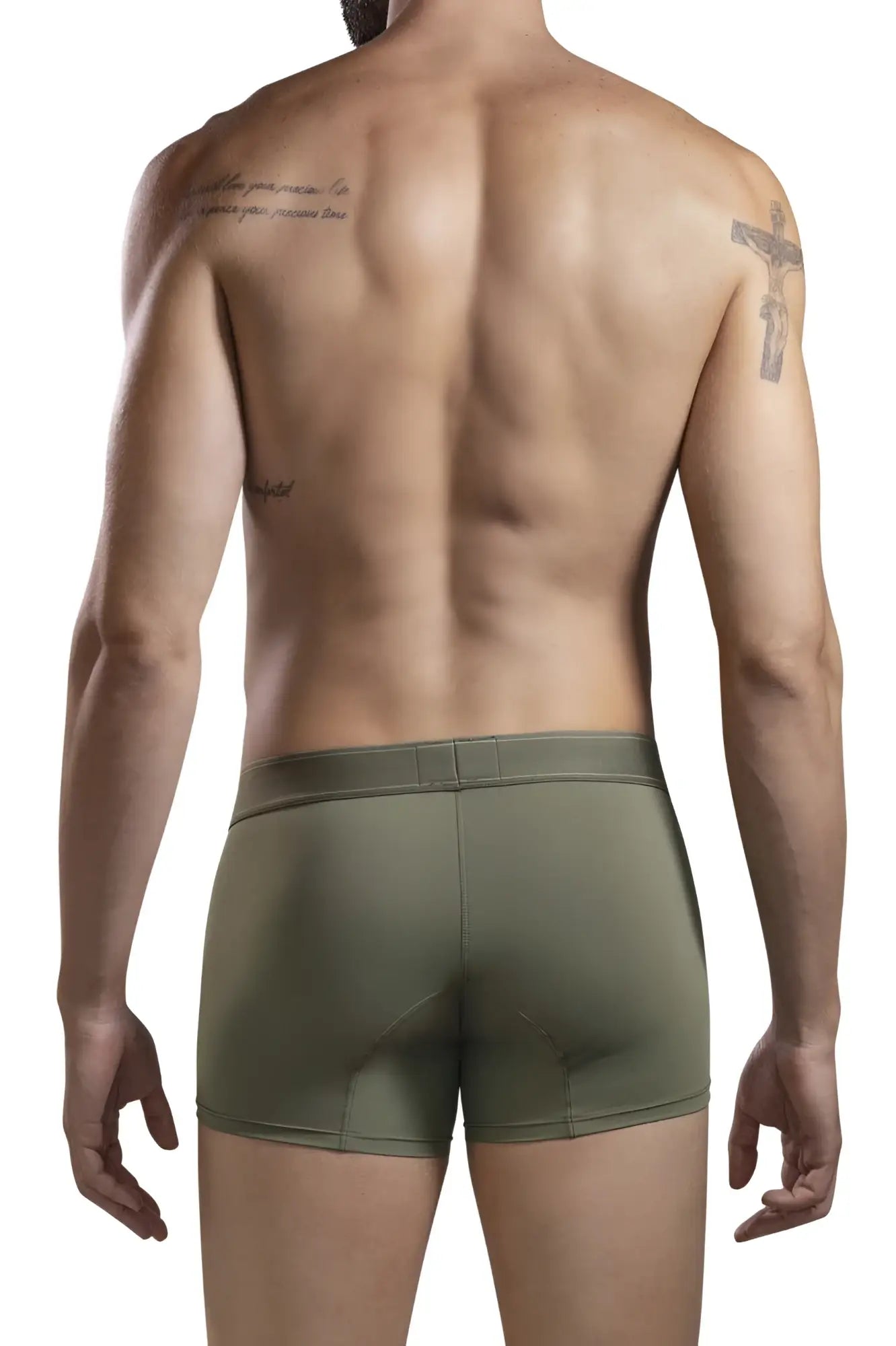Olive green clever 1668 britannica trunks made of stretch cotton briefs showing the back side