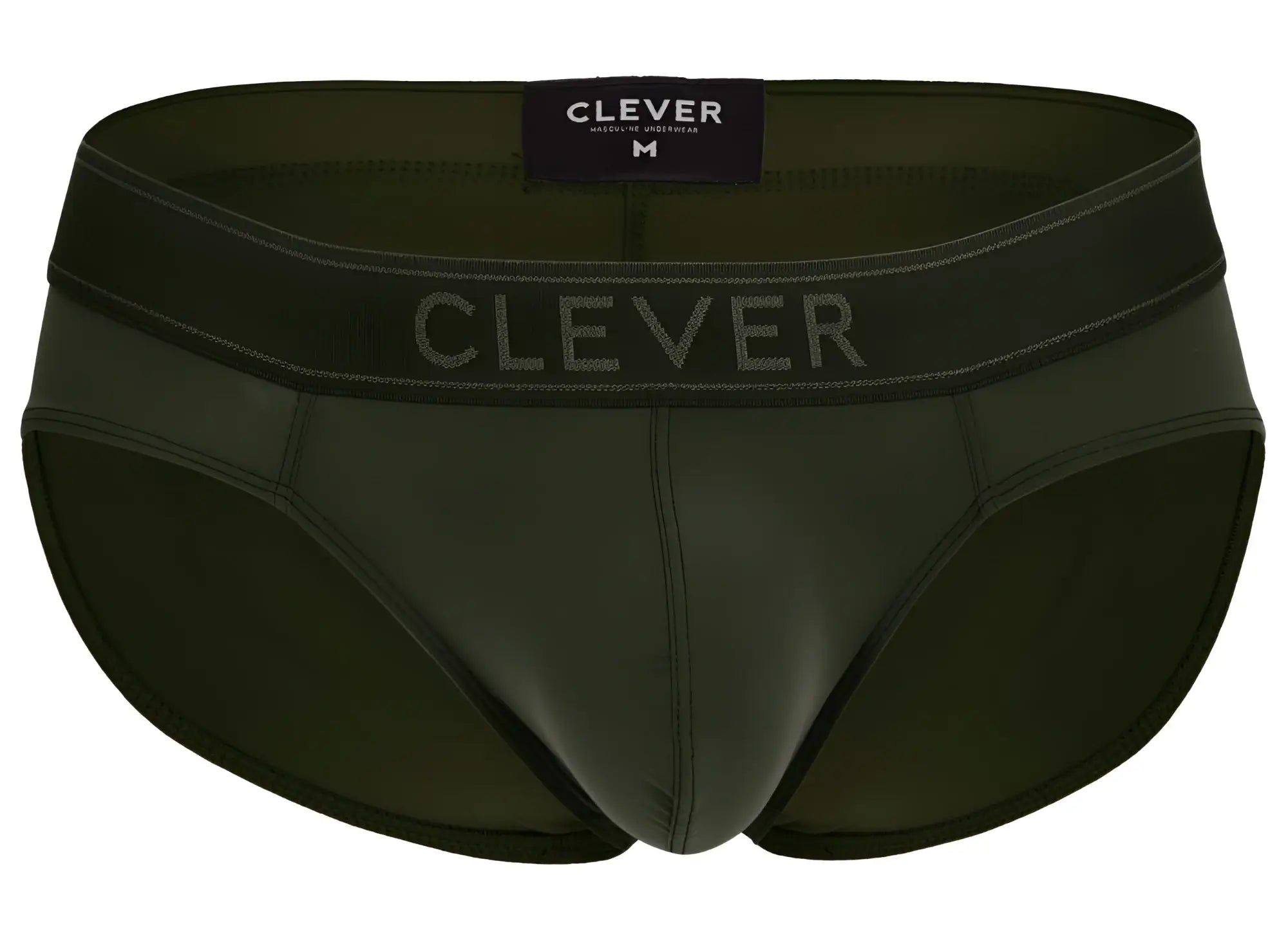 Dark olive green clever 1670 britanica briefs with matching elastic waistband featuring subtle gray brand lettering