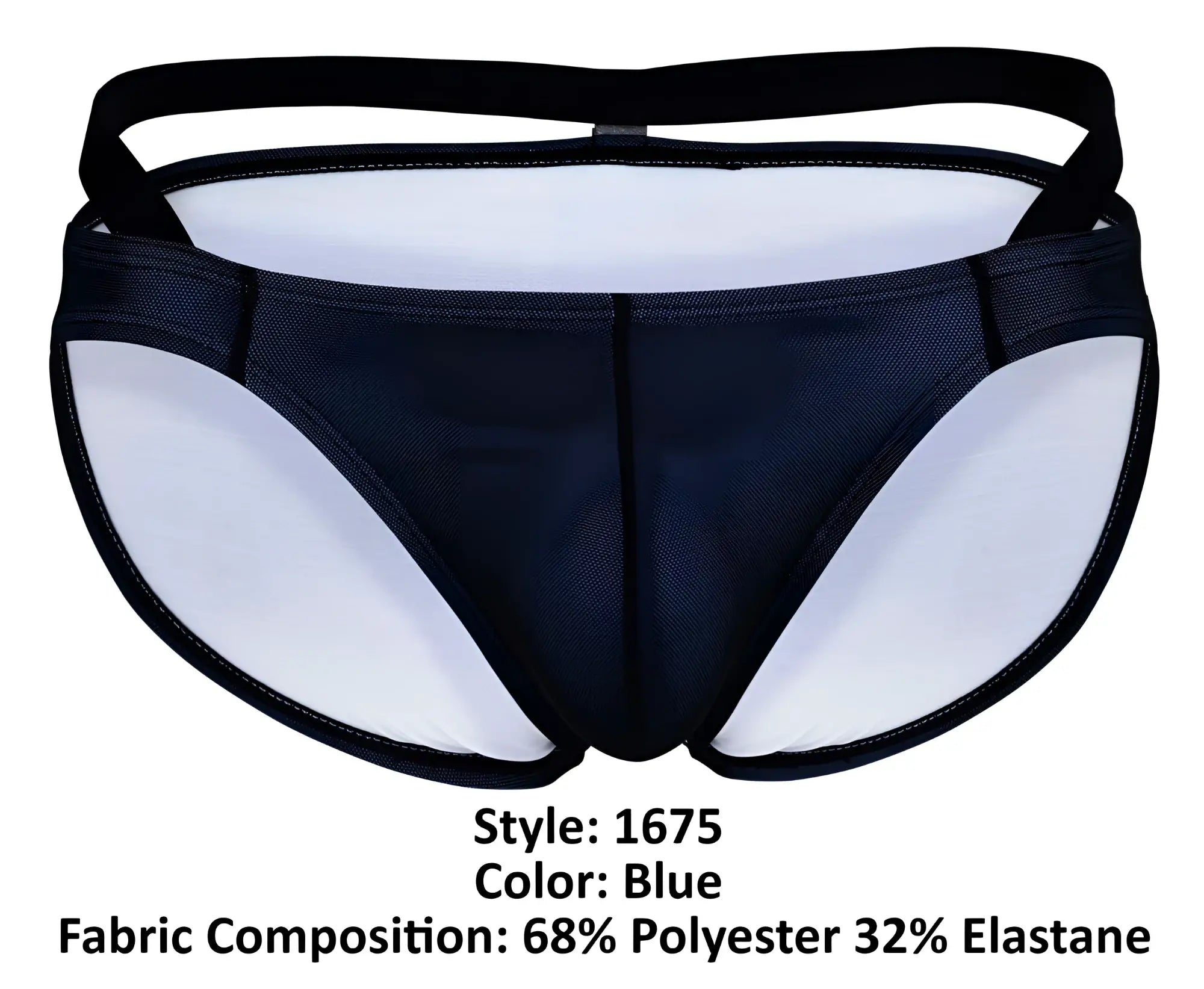 Clever 1675 eroticism bikini blue athletic briefs with black elastic waistband and white mesh panels