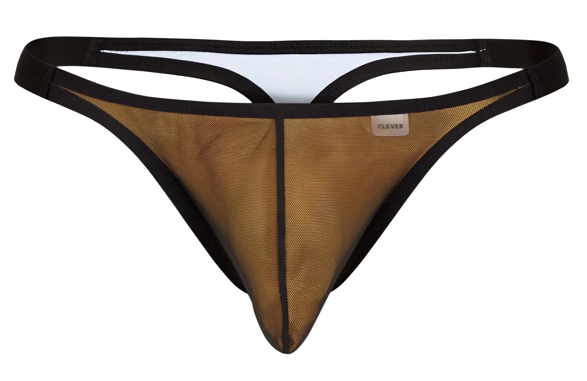 Black and tan mesh thong with branded label in clever 1676 eroticism thongs color orange design