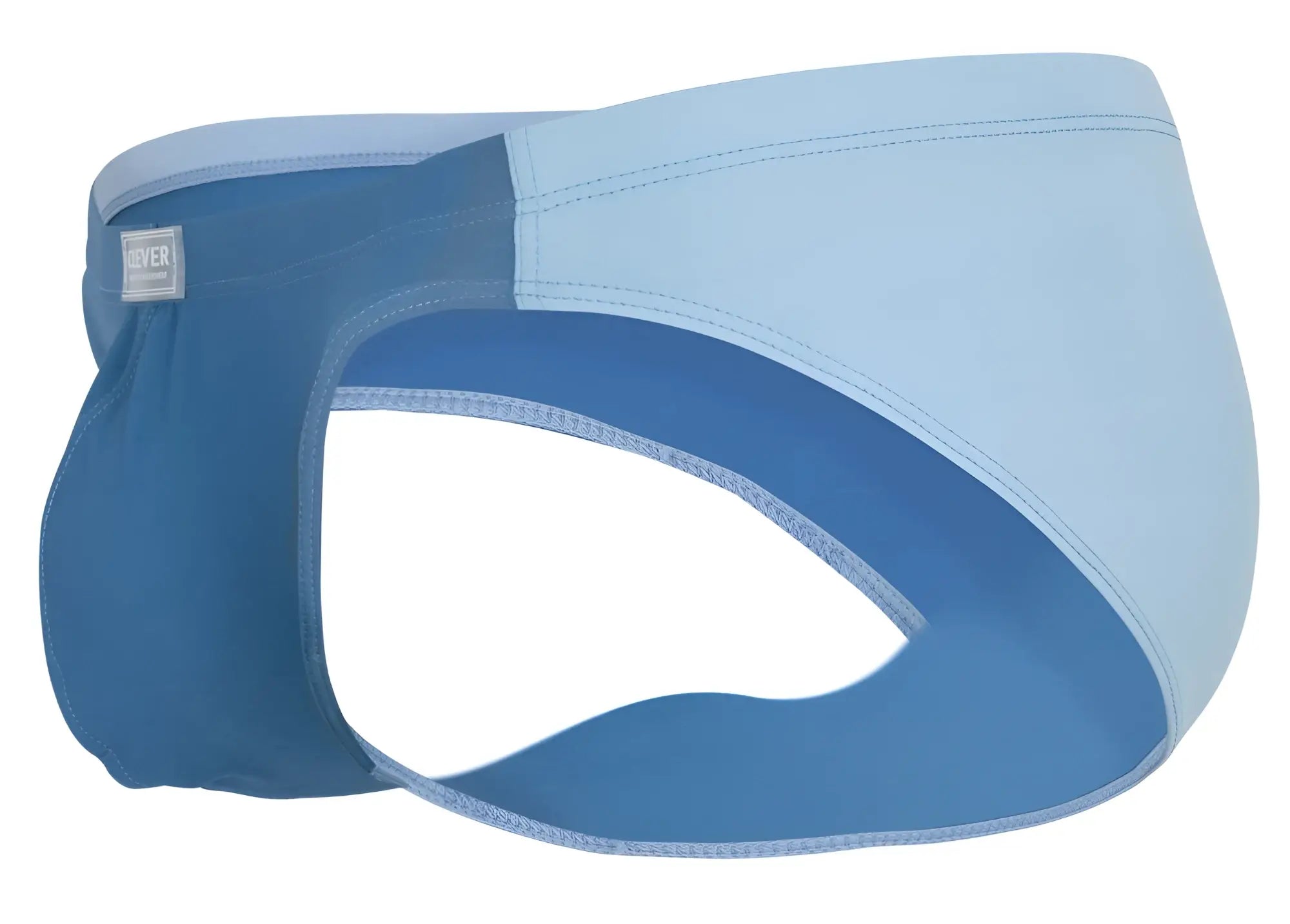 Clever 1681 two-tone bikini briefs in blue with light blue accents featuring a sleek modern design for men