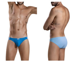 Blue men’s briefs clever 1681 with two-tone bikini design featuring a light blue waistband and lucian brand name visible