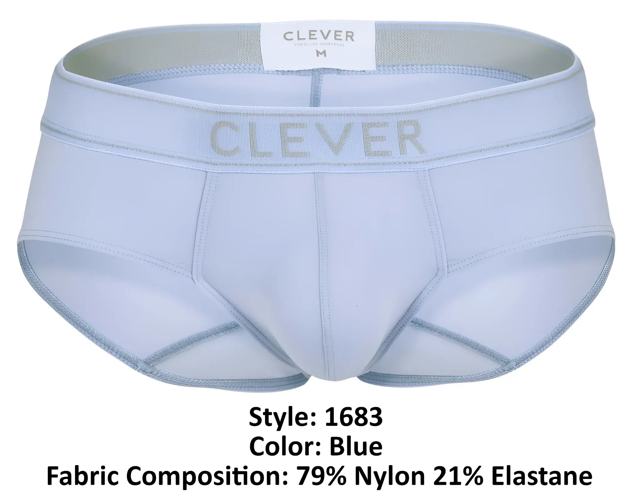 Light blue clever 1683 imagination briefs with gray logo waistband made of 79 nylon and 21 elastane