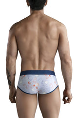 White briefs with a playful cartoon rabbit pattern in soft pastels and navy blue trim clever 1724 coney briefs color blue
