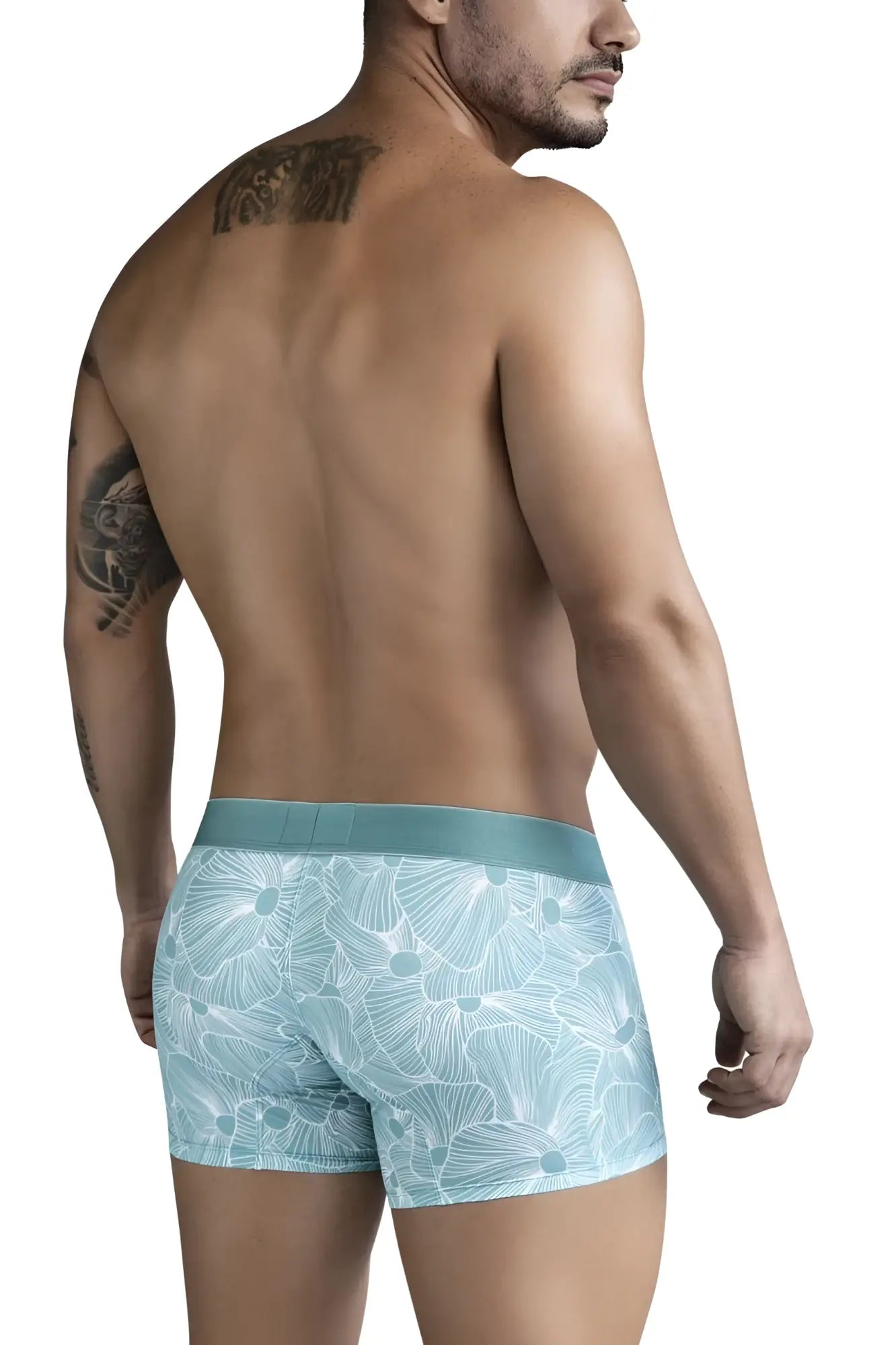 Clever 1729 rose trunks color green light blue boxer briefs with delicate white floral pattern and matching waistband
