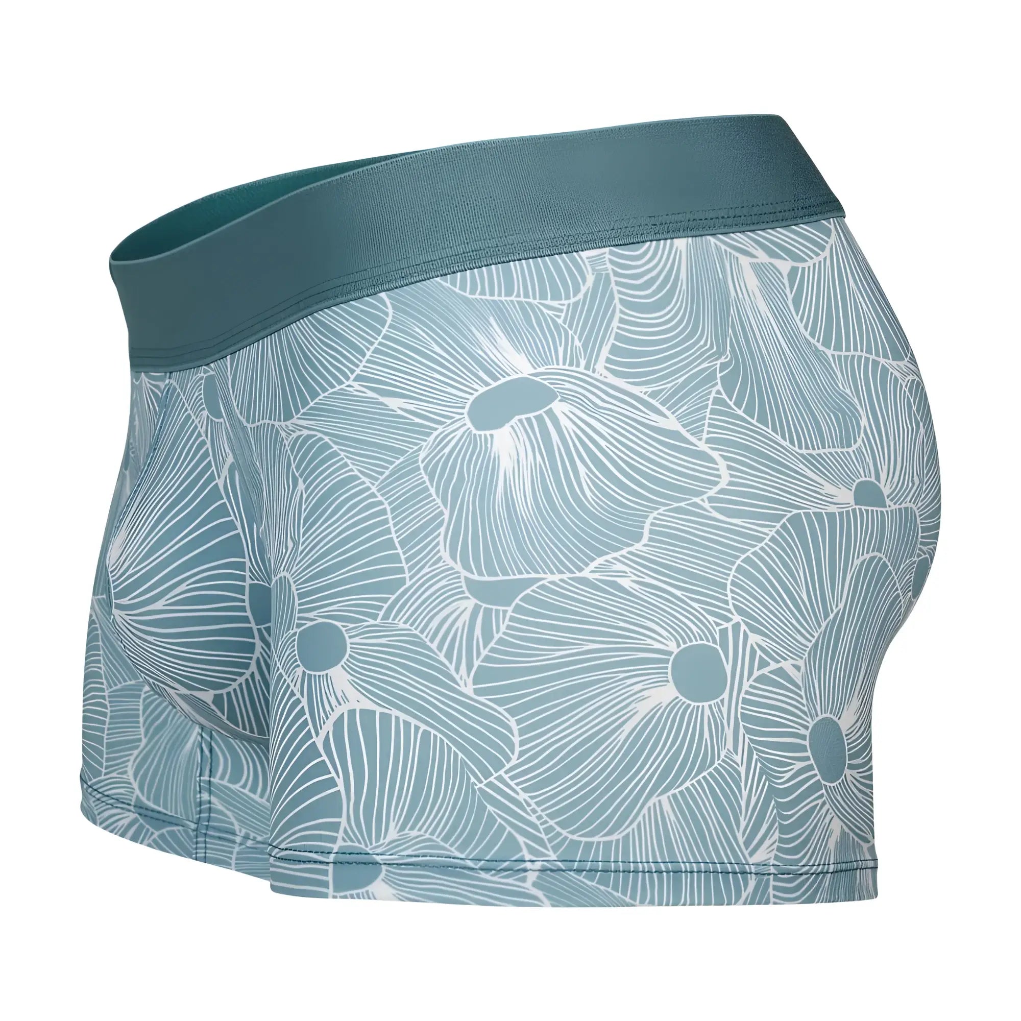 Teal floral-patterned clever 1729 rose trunks boxer briefs with matching elastic waistband for comfortable wear