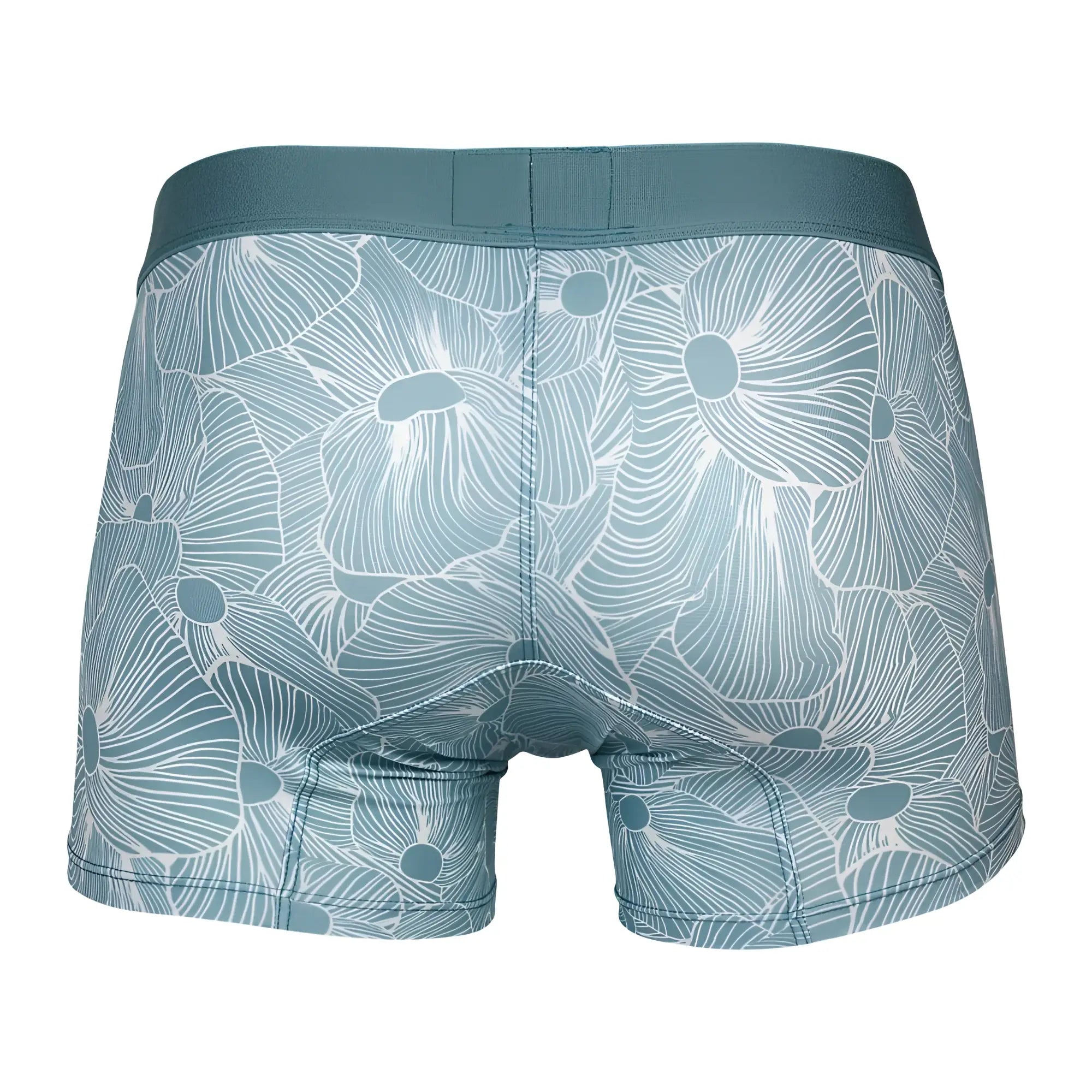Teal floral-patterned clever 1729 rose trunks boxer briefs with matching elastic waistband in green color