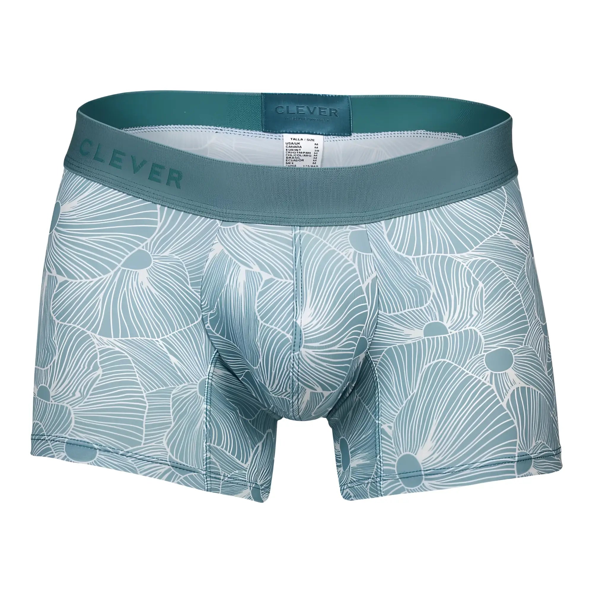 Clever 1729 rose trunks color green teal and white floral patterned boxer briefs made of soft breathable fabric
