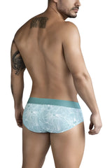 Light blue clever 1730 rose briefs with white floral pattern and solid teal waistband in green color