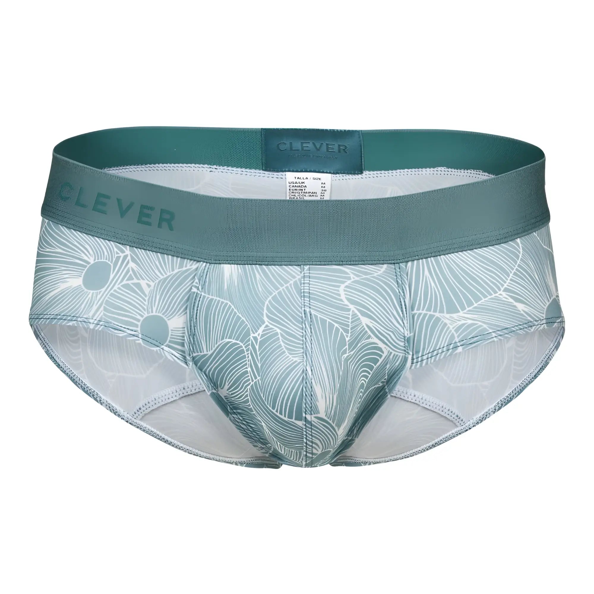Teal and white floral-patterned men’s briefs by clever in green color with soft fabric for comfortable wear