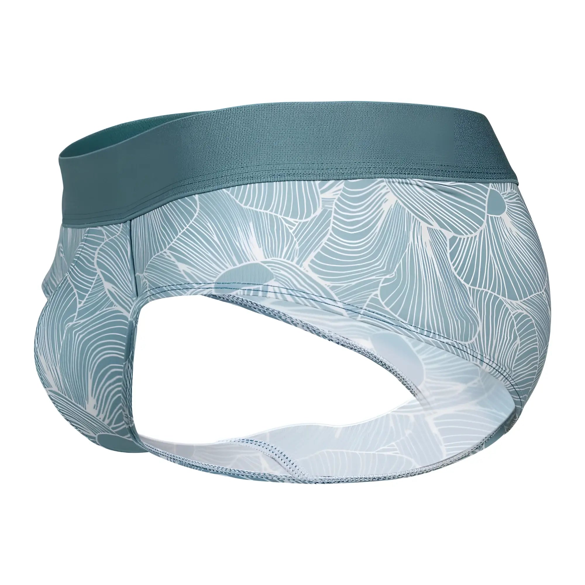 Teal and white leaf-patterned clever 1730 rose briefs in green with stretchy elastic waistband for comfortable fit