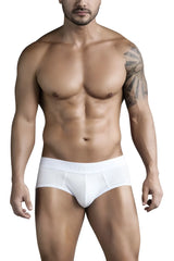 White clever 1733 briefs in beige with a ribbed waistband and clea embroidered branding for men