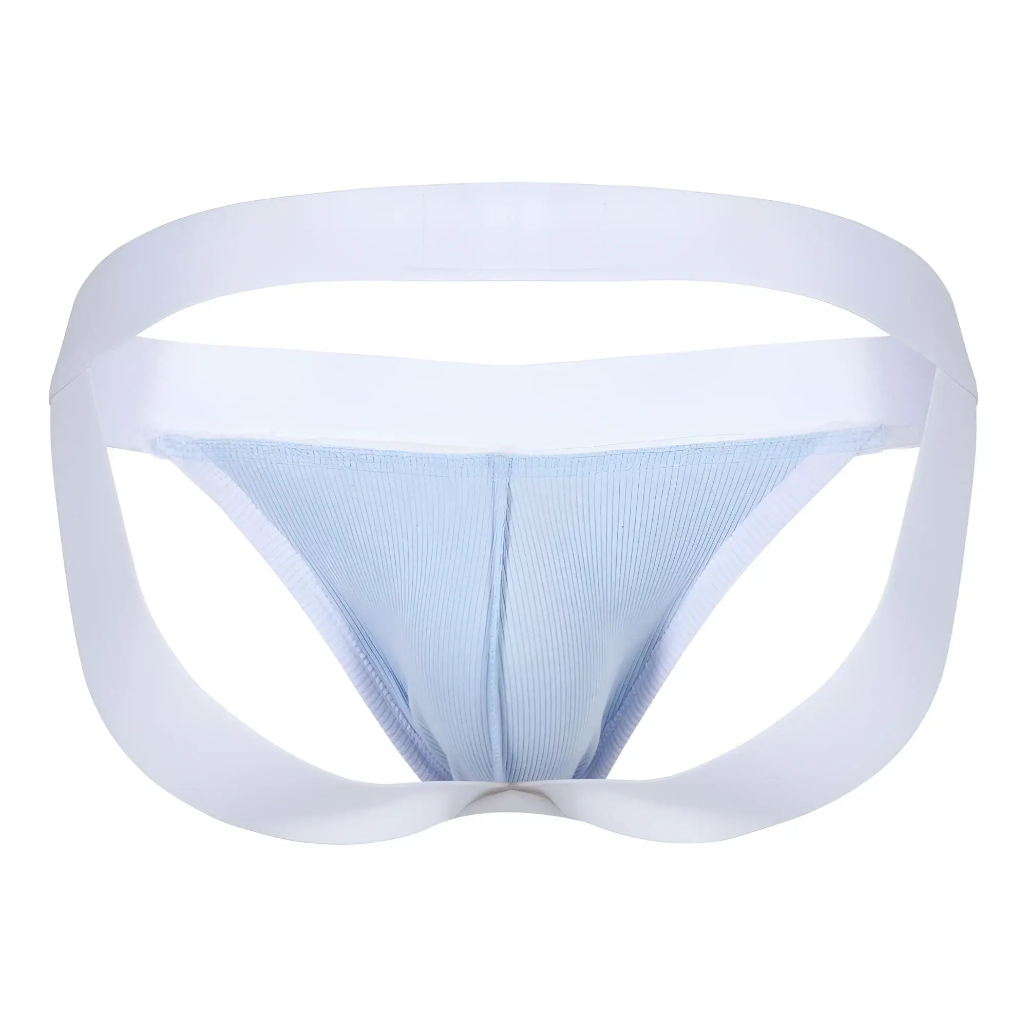 Light blue ribbed fabric briefs with white elastic waistband and leg openings from clever 1734 colors jockstrap