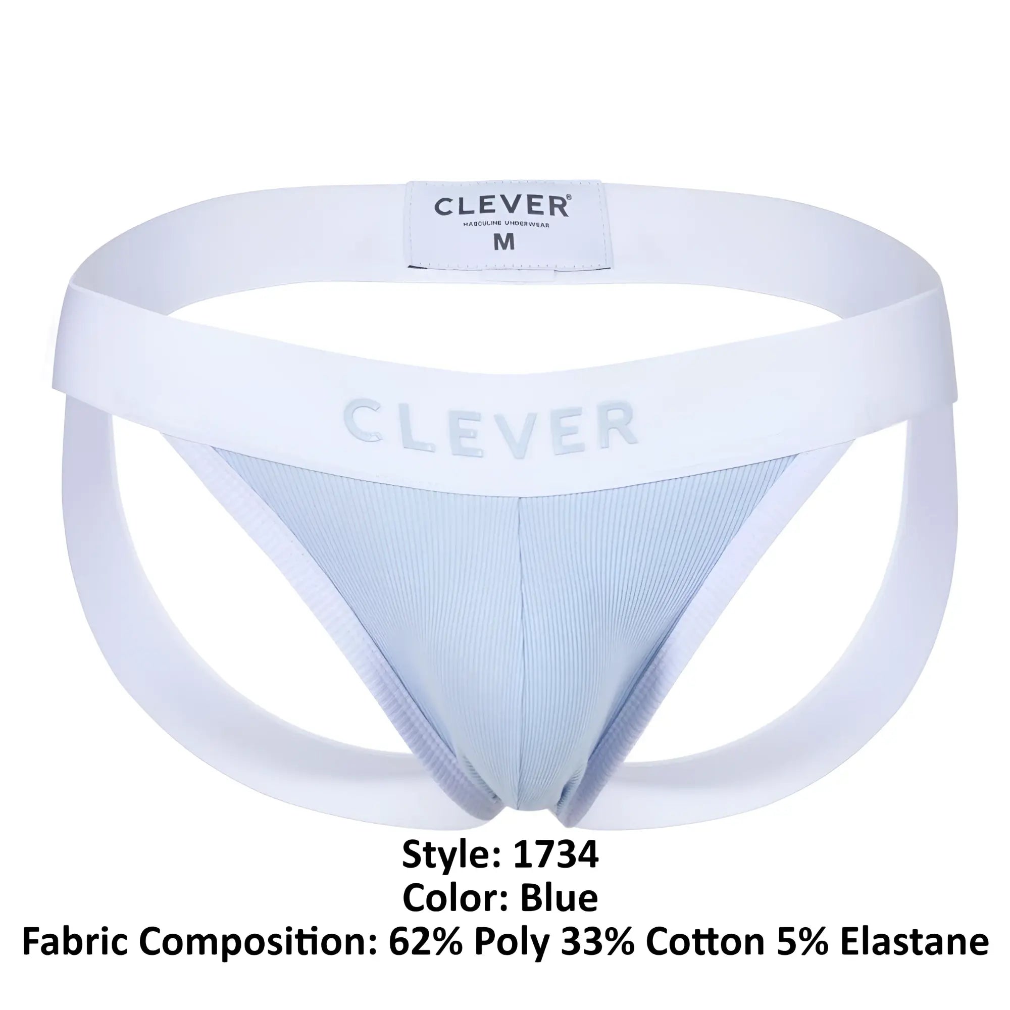 White and light blue clever 1734 colors jockstrap men’s briefs with ribbed texture and supportive design