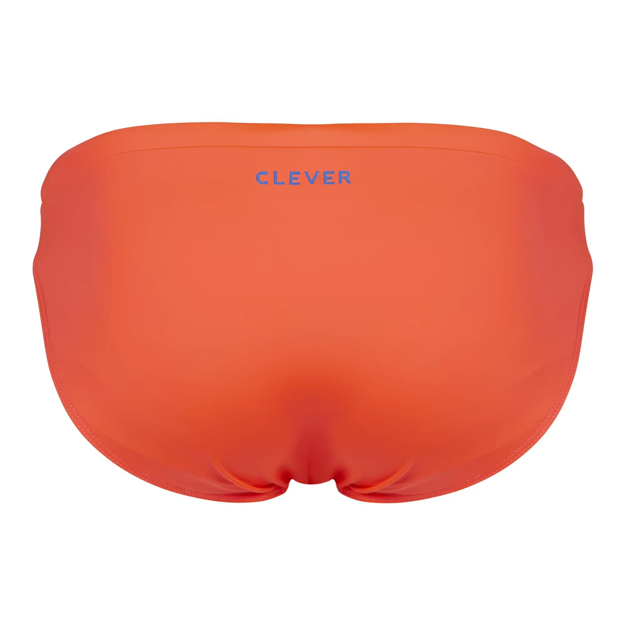Bright orange clever 1735 vivo swim briefs with subtle textured fabric and light purple embroidered waistband