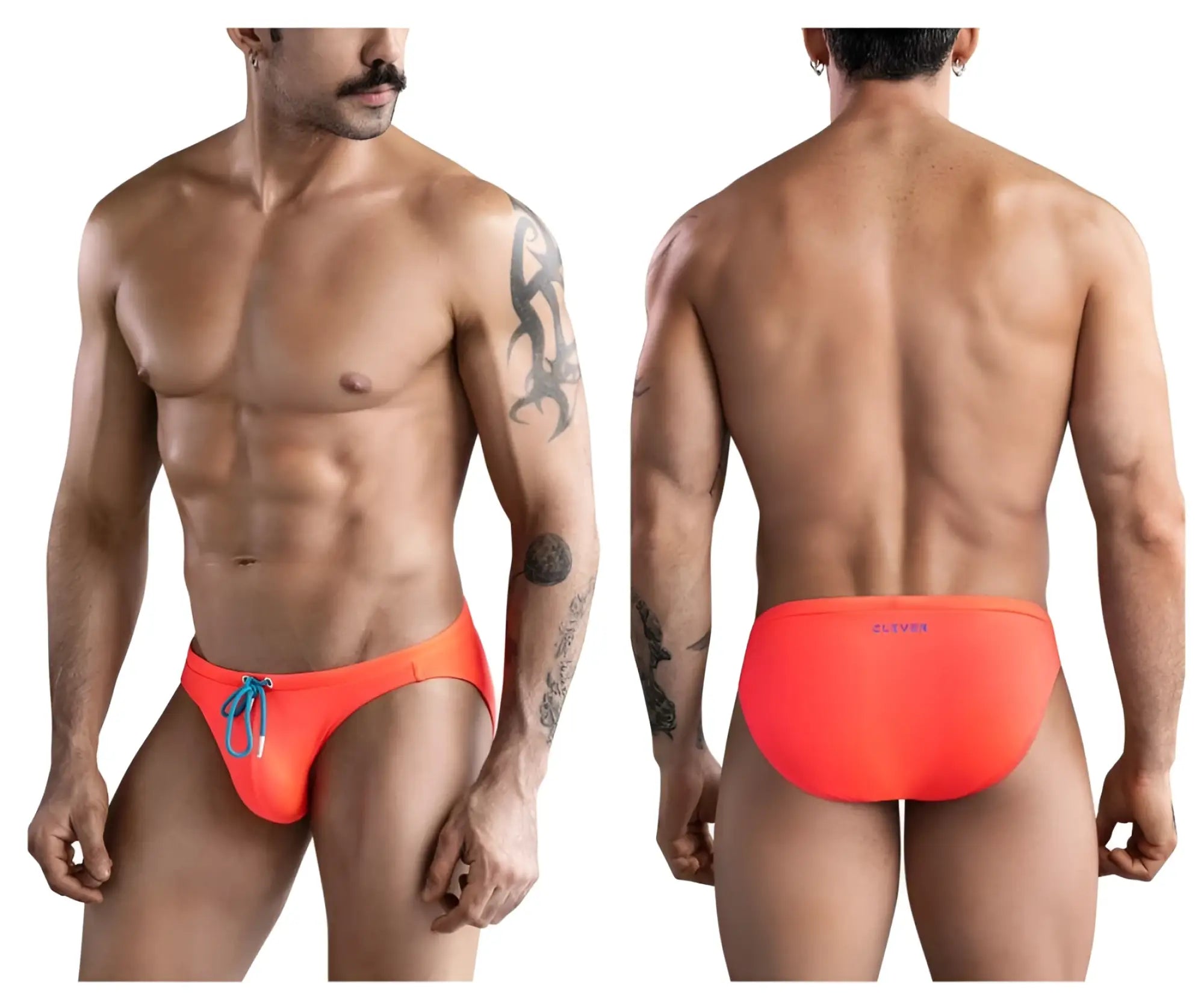 Vibrant orange clever 1735 vivo swim briefs with blue drawstring designed for swimming and beach use