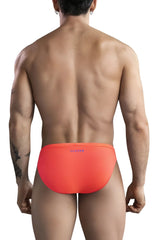 Vibrant orange clever 1735 vivo swim briefs with sleek form-fitting design and purple embroidered logo on waistband