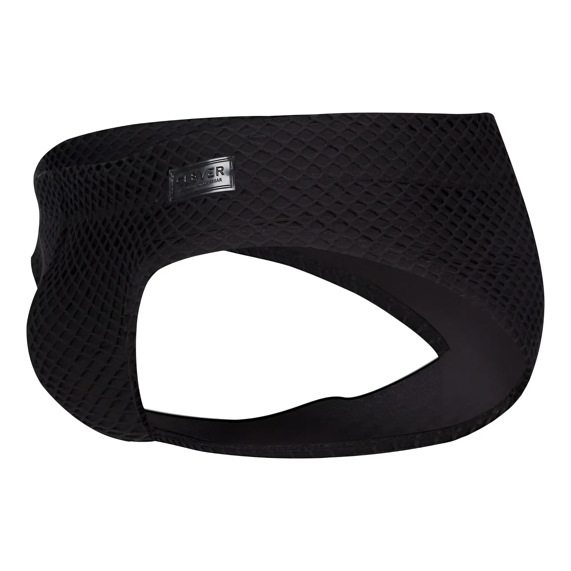 Black clever 1743 island swim briefs with sleek contoured mesh headband and small rectangular brand tag