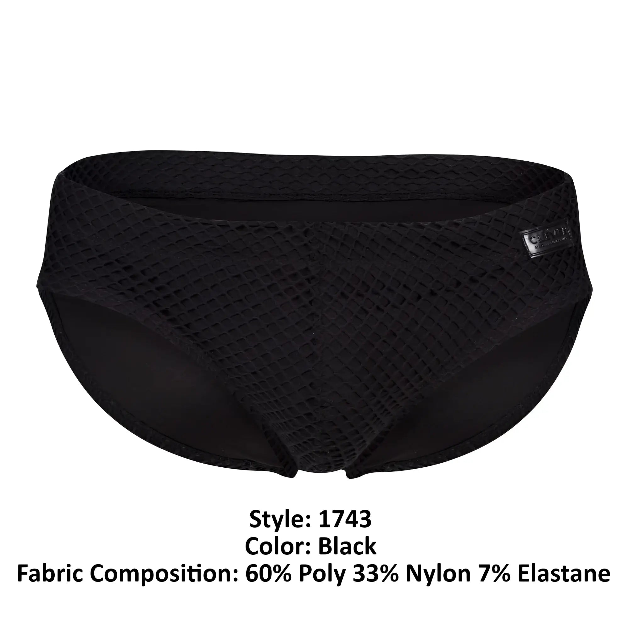 Black clever 1743 island swim briefs with sleek form-fitting design black mesh material and subtle brand label on side