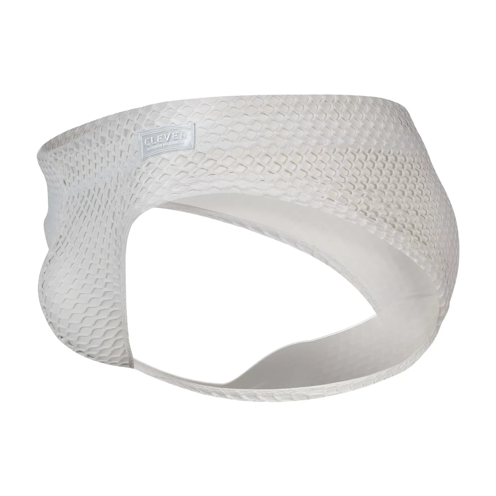 White clever 1743 island swim briefs with breathable textured mesh fabric and subtle brand label