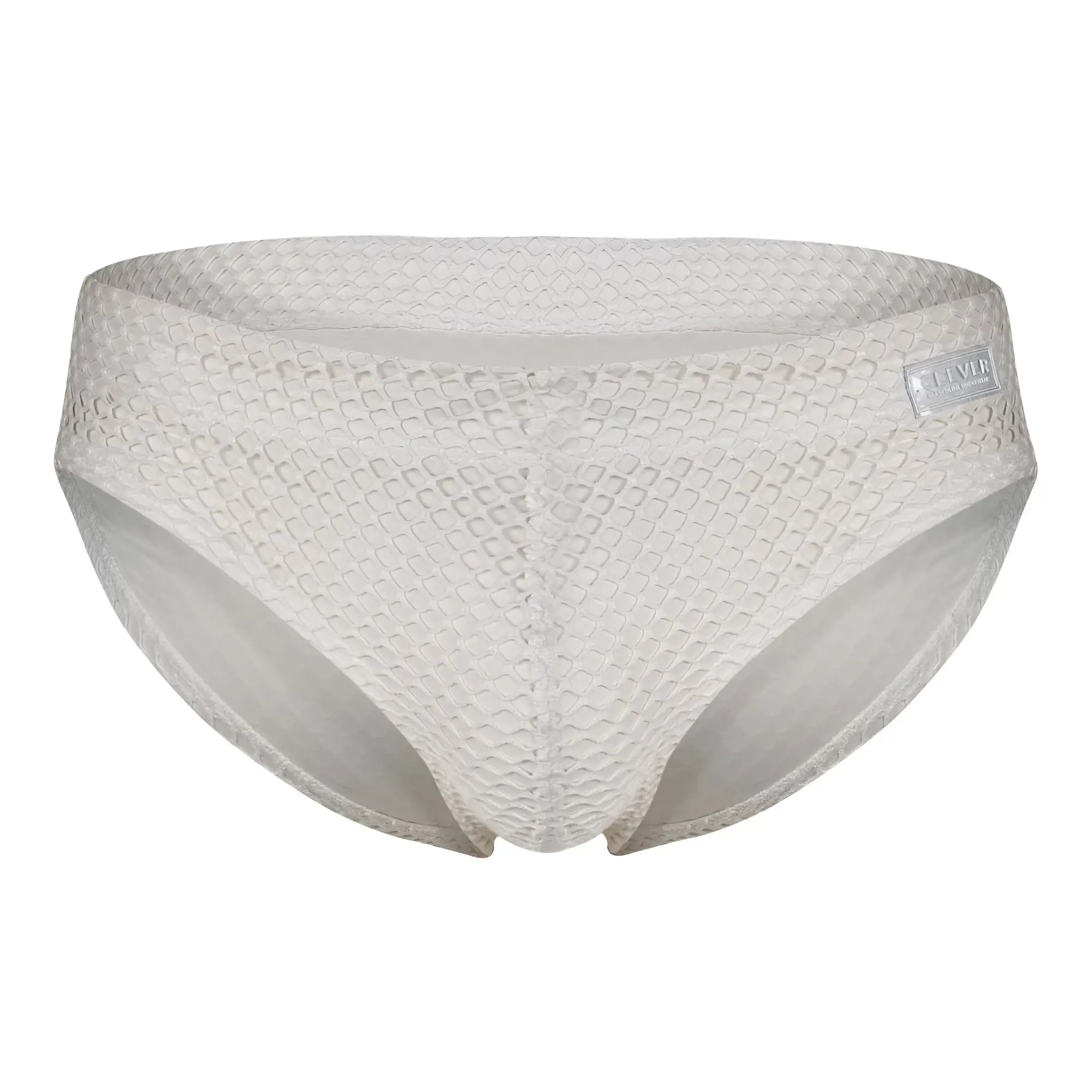 White clever 1743 island swim briefs featuring textured fabric with subtle diamond pattern and sleek modern design