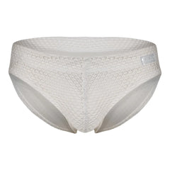 White clever 1743 island swim briefs featuring textured fabric with subtle diamond pattern and sleek modern design