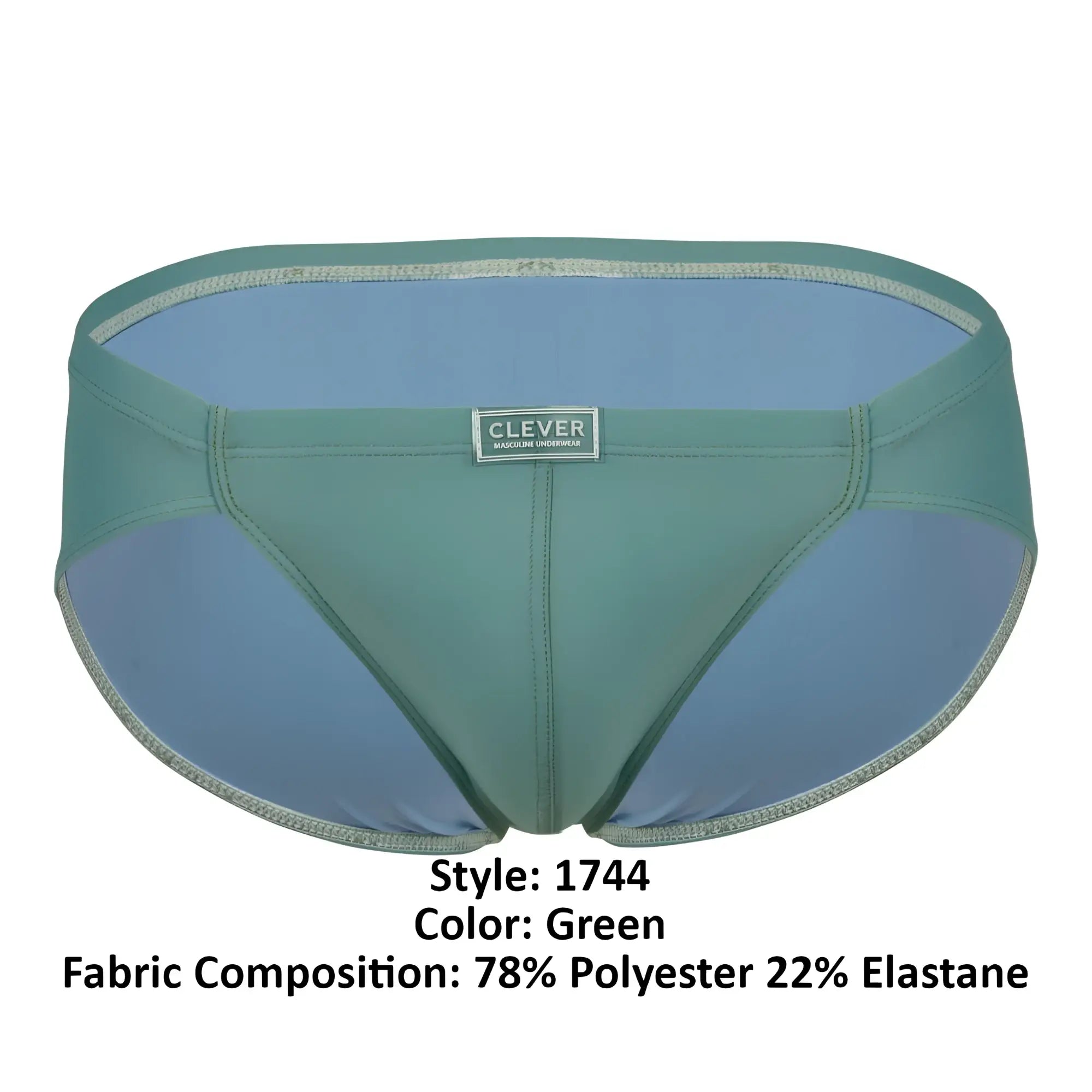Green clever 1744 spring briefs with teal outer fabric light blue lining and silver trim accents
