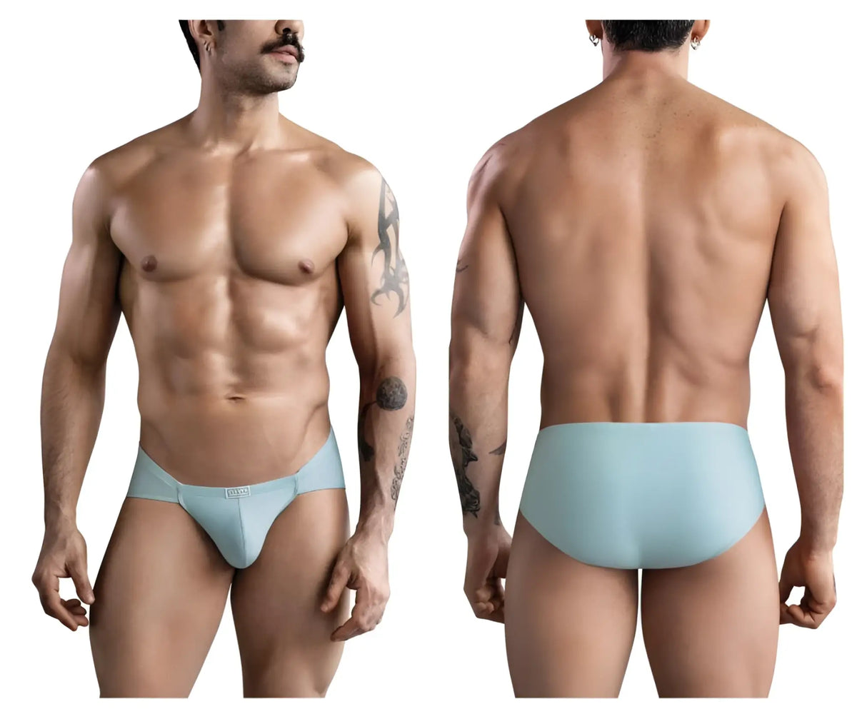 Light blue clever 1744 spring men’s briefs with smooth texture and subtle waistband detail in green color