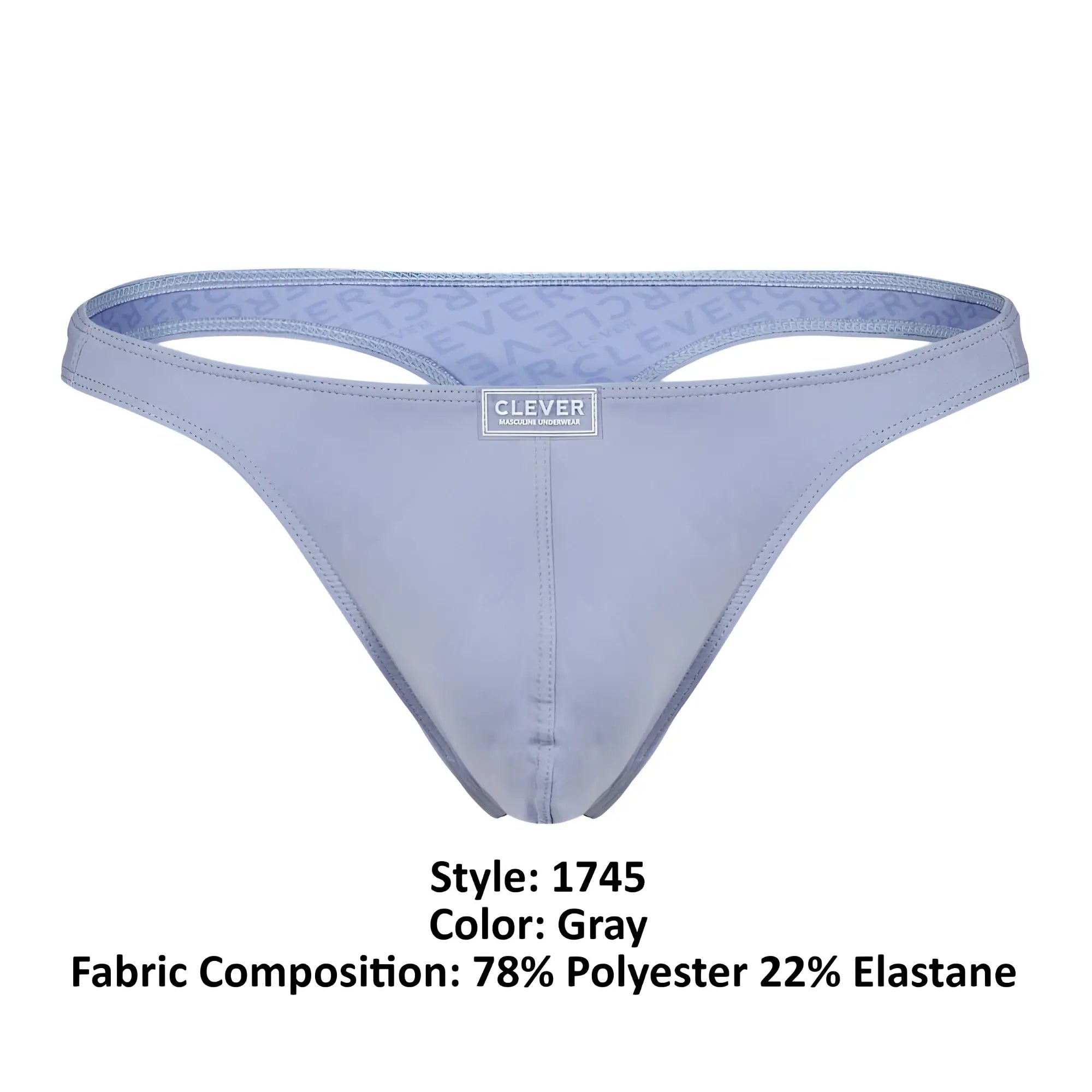 Gray clever 1745 optimo thong with subtle patterned interior and seamless stitching for comfortable wear