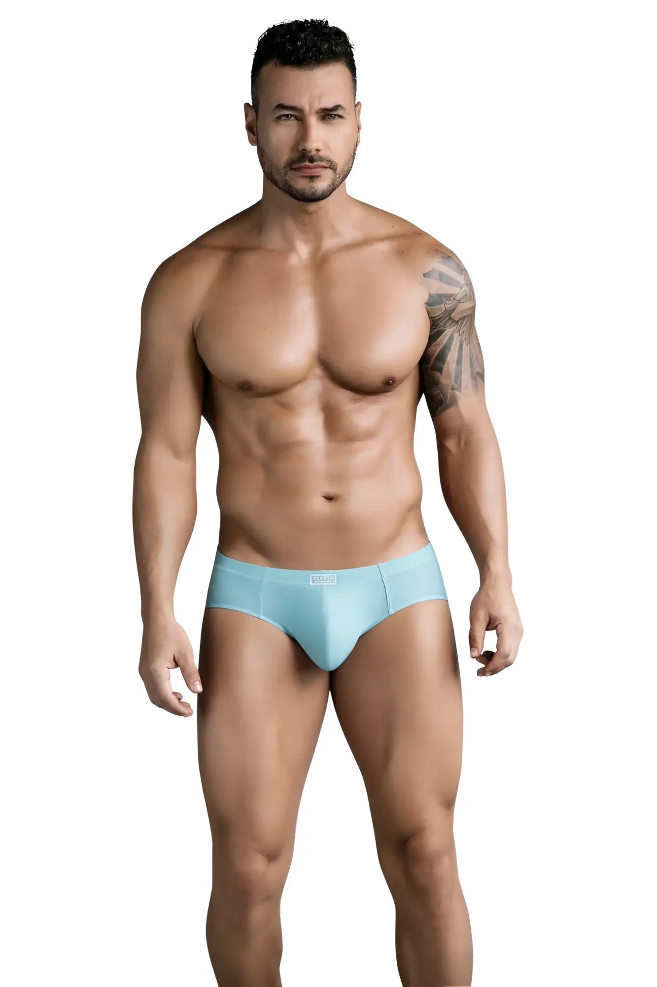 Light blue clever 1746 pastel briefs with subtle brand logo on waistband comfortable men’s underwear