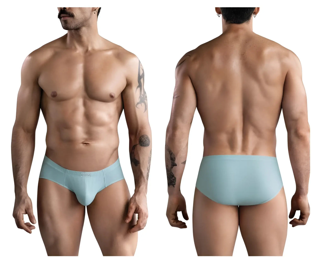 Light blue seamless briefs with subtle brand logo on waistband from clever 1746 pastel briefs color green collection