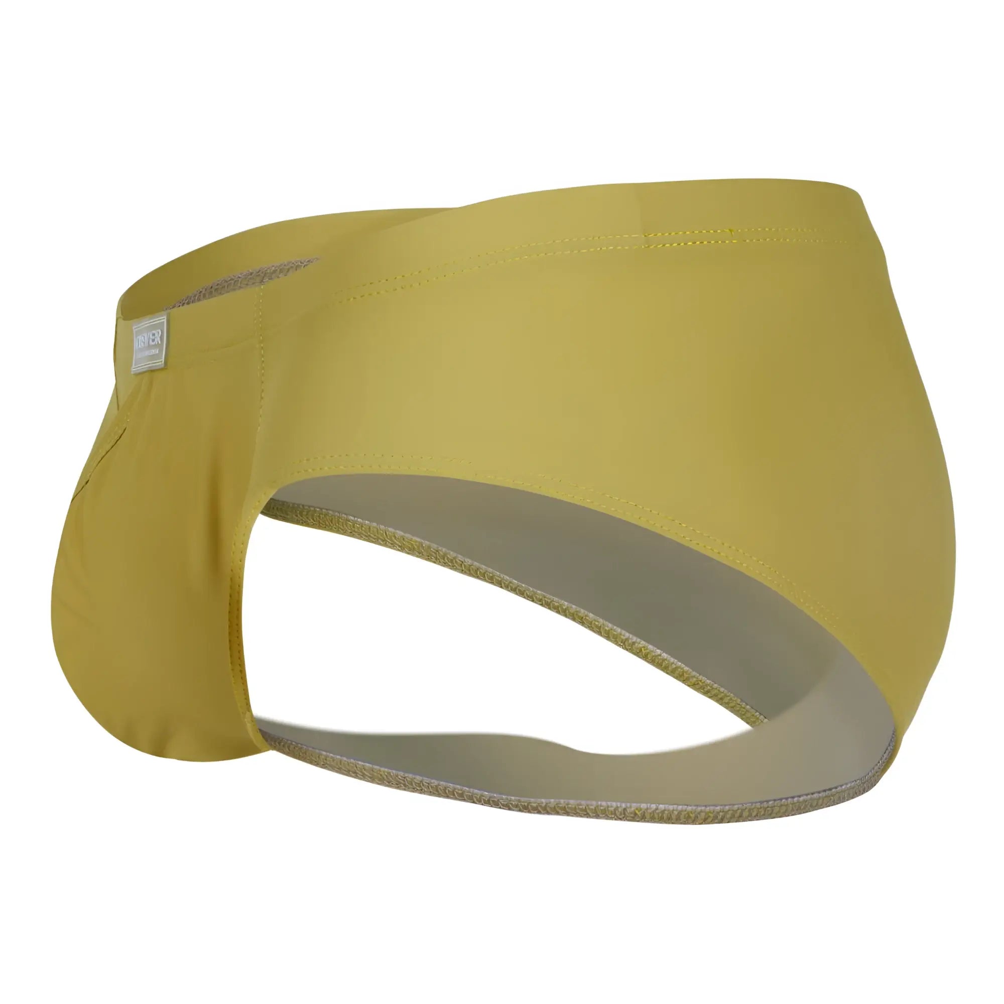 Yellow men’s swim trunks clever 1746 pastel briefs with smooth stretchy fabric and gray trim on waistband