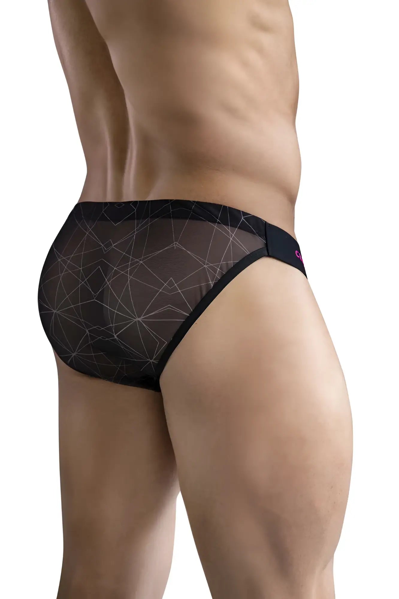 Black mesh briefs with geometric pattern and pink logo waistband clever 1747 geometric bikini color black
