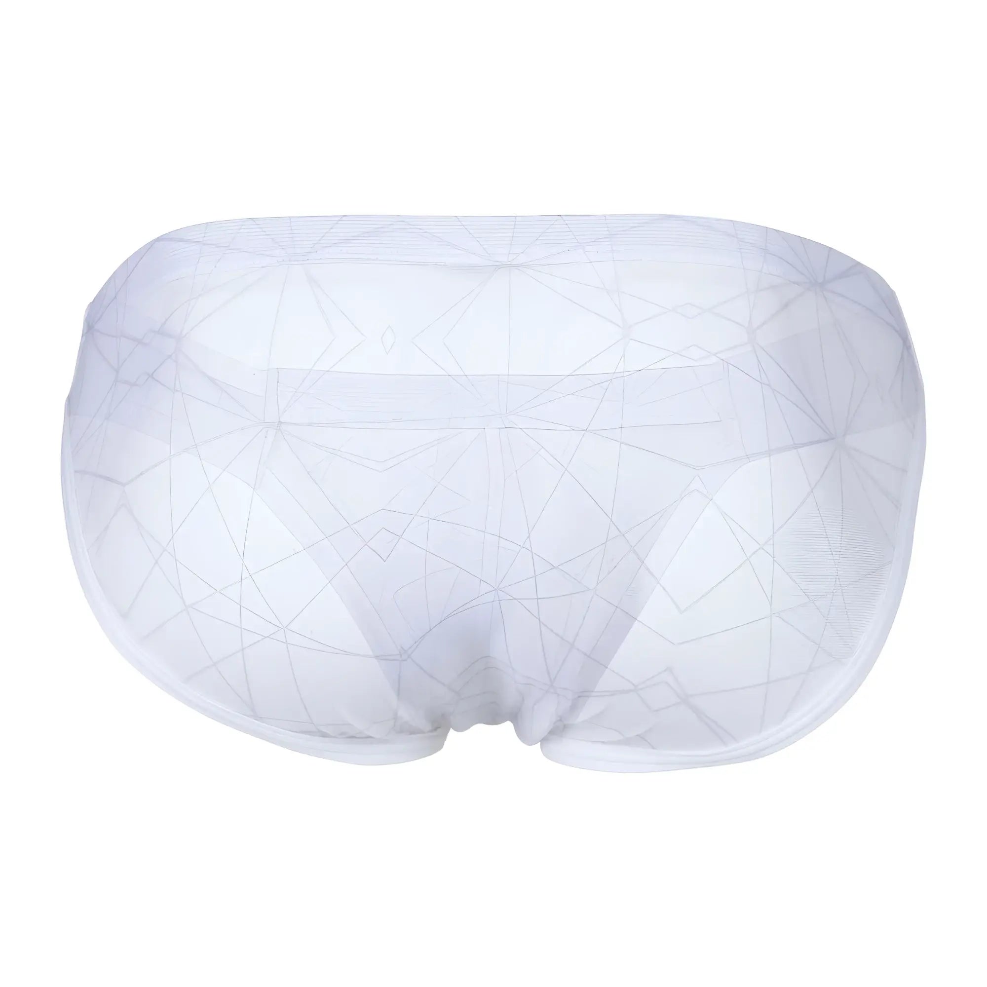 White sheer mesh briefs with a subtle geometric pattern from clever 1747 geometric bikini in white