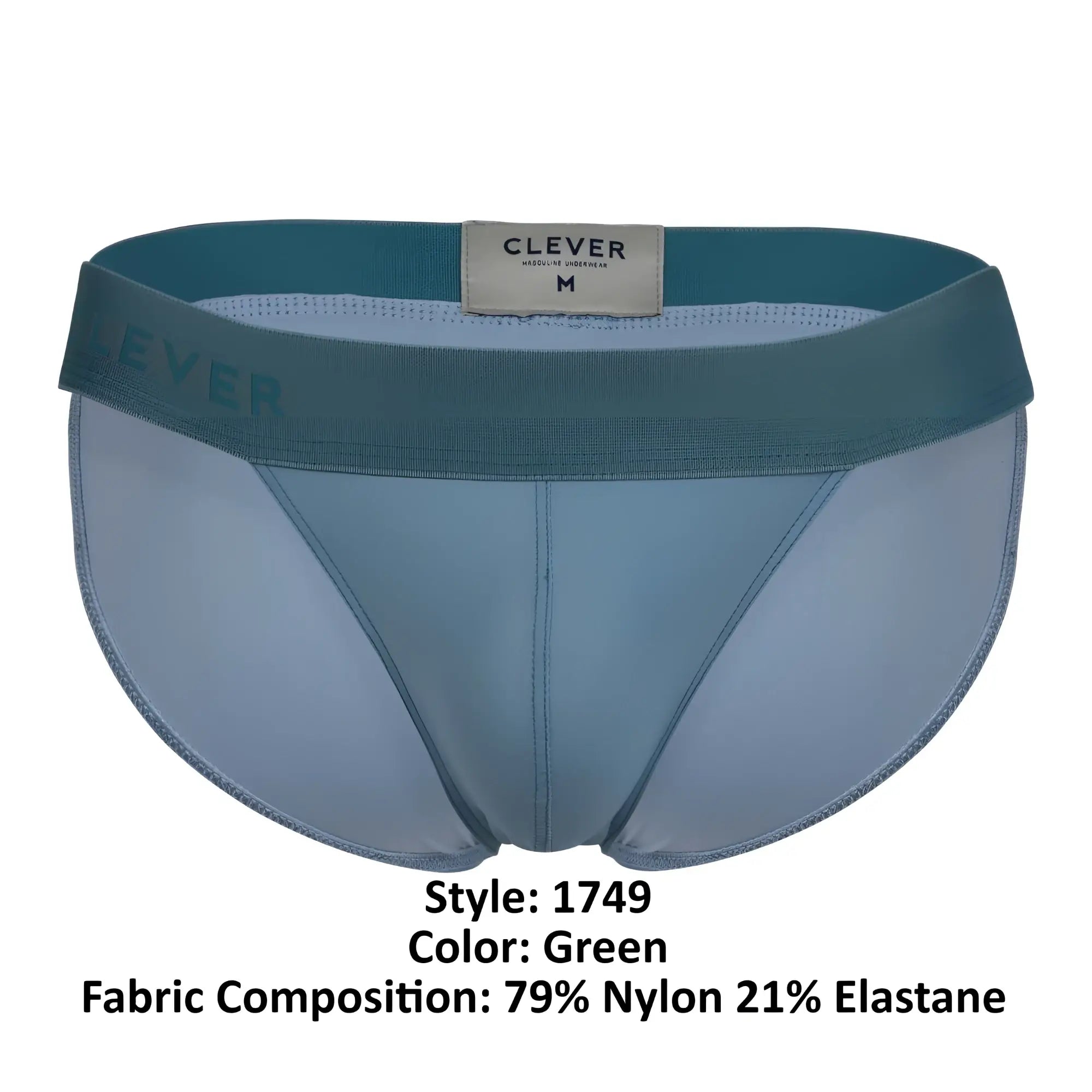 Clever 1749 eco bikini green men’s briefs made from 79% nylon and 21% elastane with eco-friendly fabric