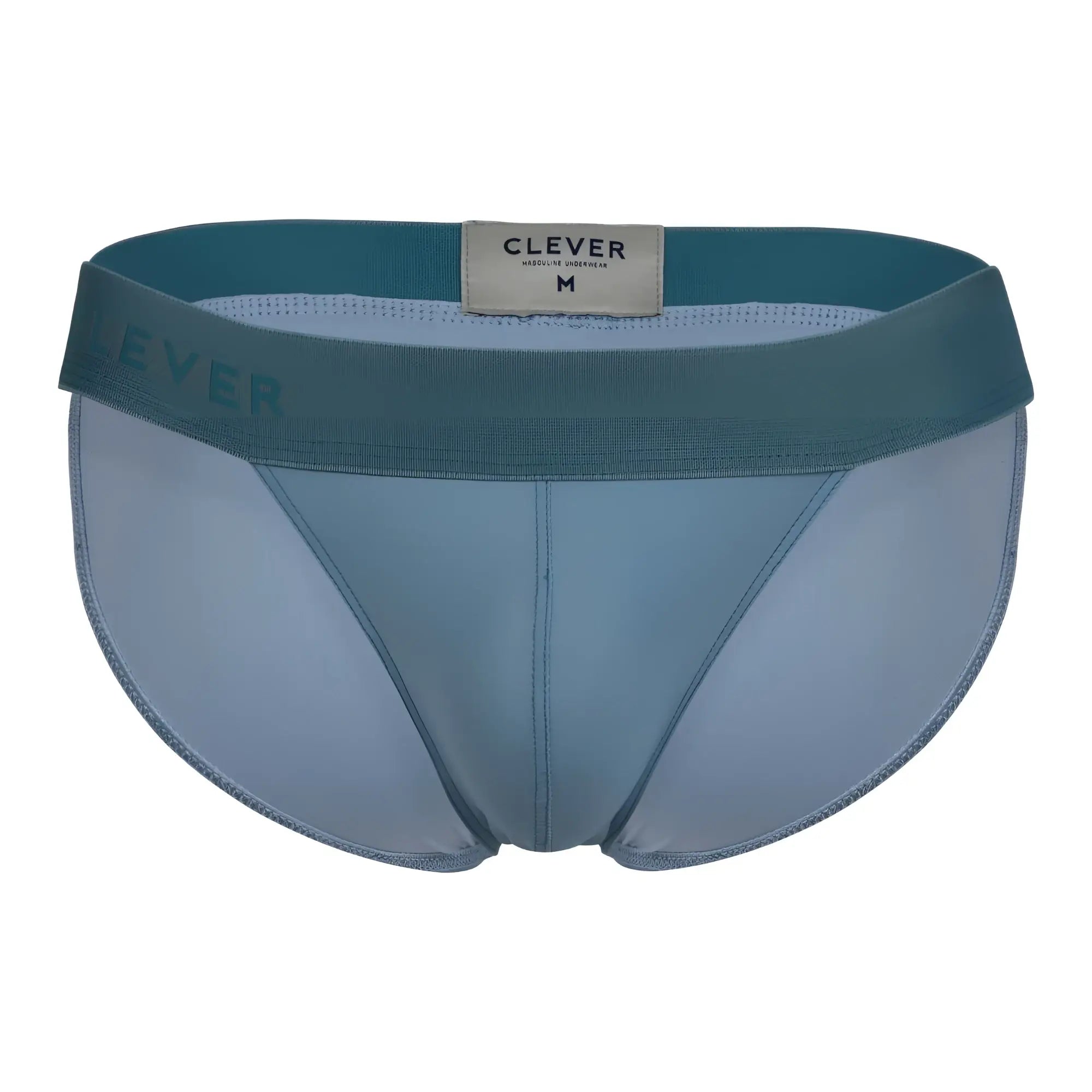 Teal colored clever 1749 eco bikini briefs for men with branded label and subtle stitching details