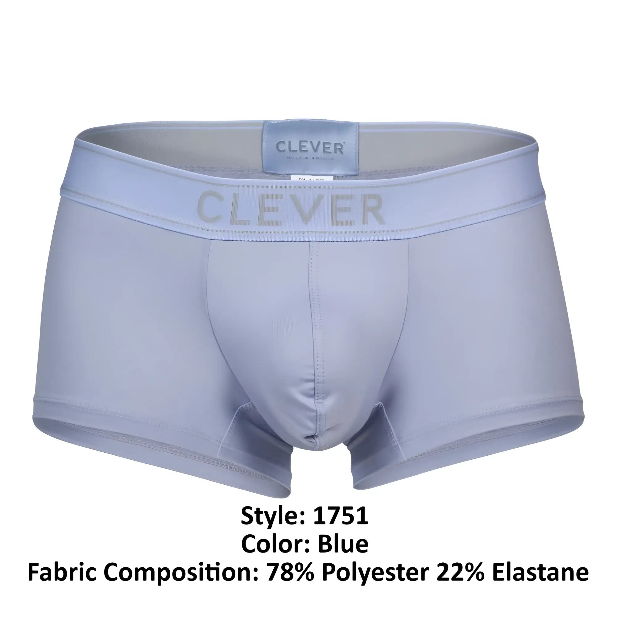 Light blue clever 1751 craftiness trunks men’s boxer briefs made of 78% polyester and 22% elastane