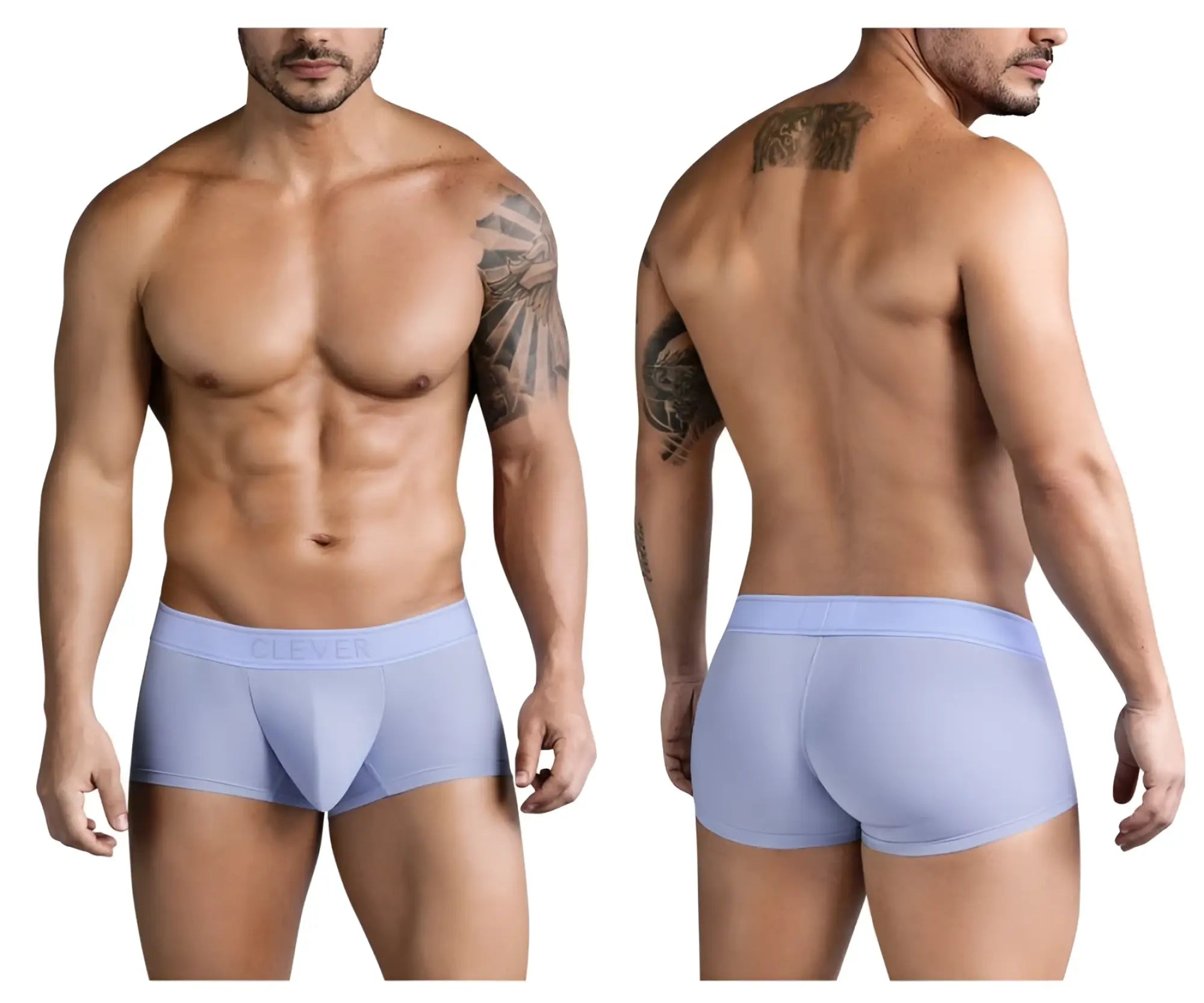 Light blue clever 1751 craftiness trunks with smooth form-fitting design and subtle brand logo on the waistband