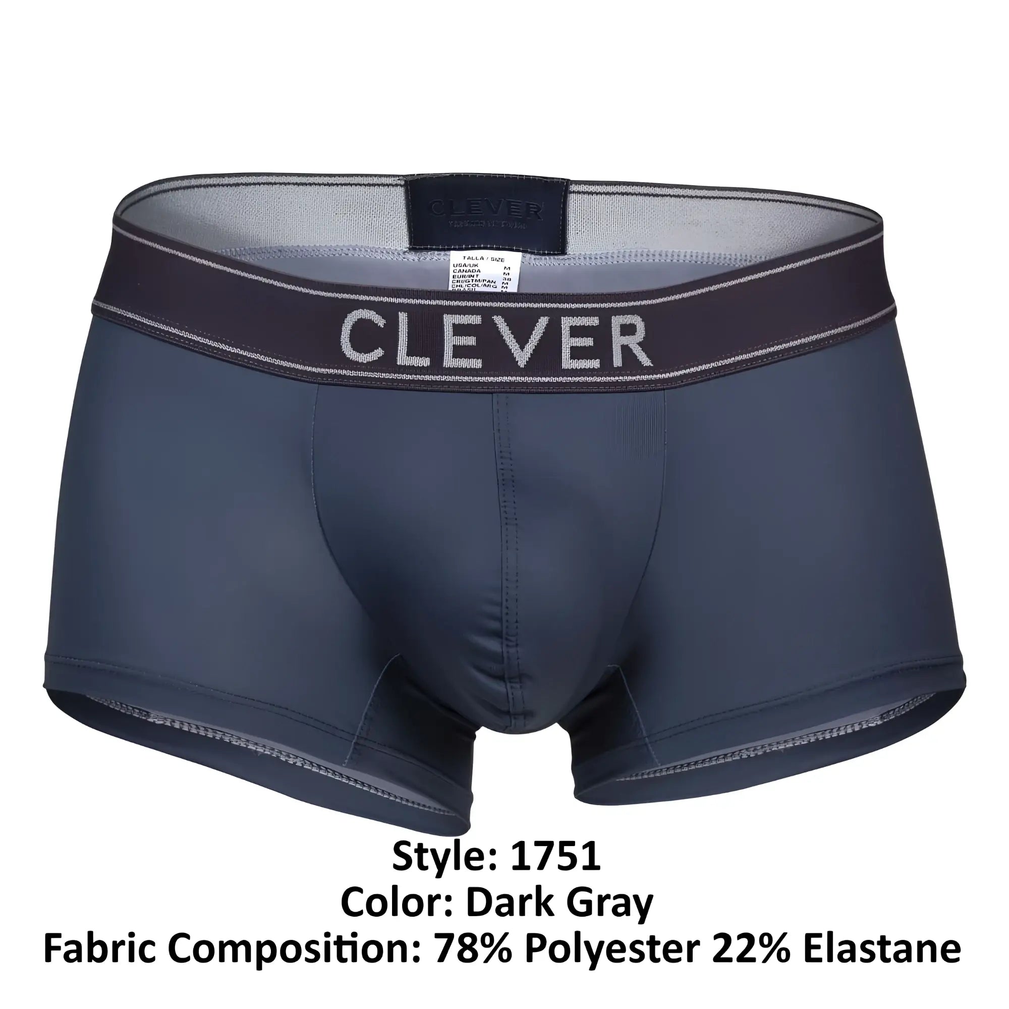Dark gray clever 1751 craftiness trunks briefs made of 78% polyester and 22% elastane shown from the back side