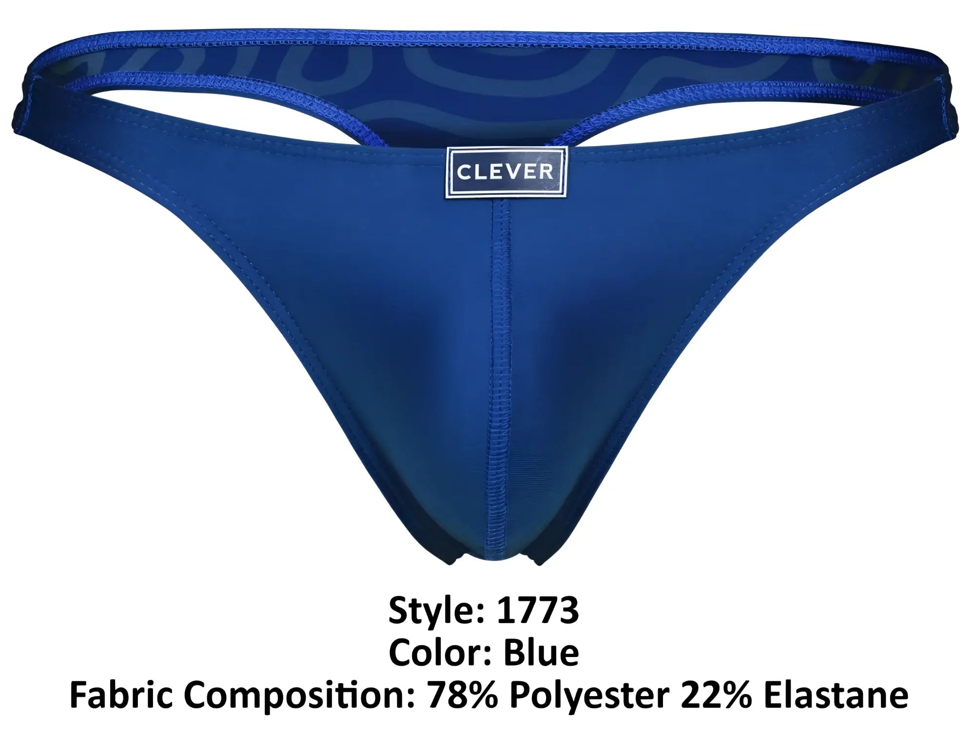 Blue clever 1773 cactus thong with smooth satin-like fabric and subtle patterned inner lining visible from the back side