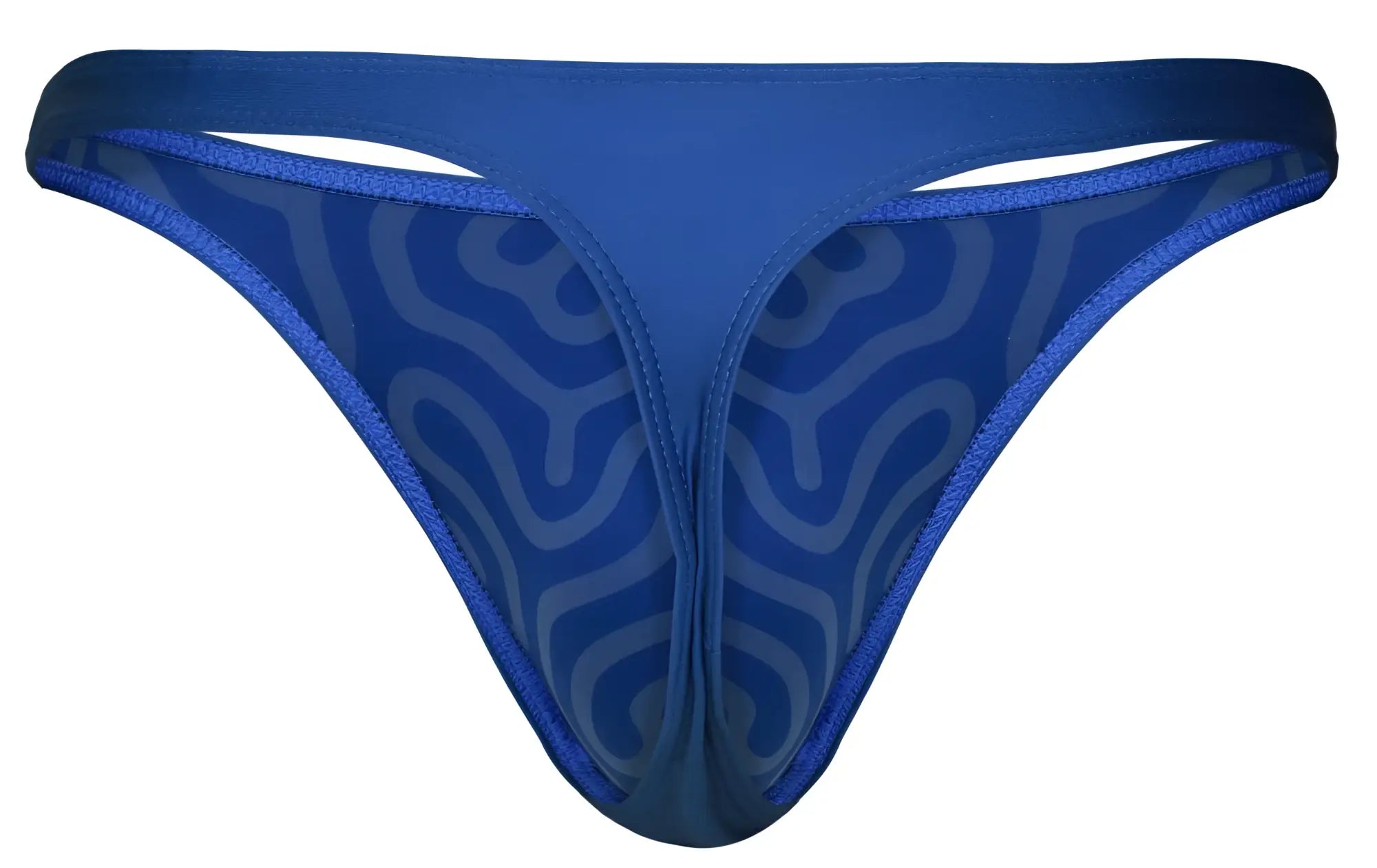 Blue clever 1773 cactus thong featuring sheer patterned mesh design with solid fabric trim showing back side